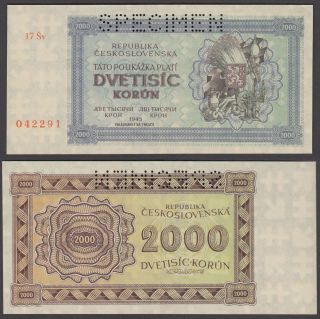 Czechoslovakia 2000 Korun 1945 (xf) Specimen Banknote Km 50as