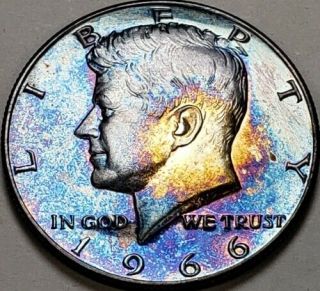1966 Kennedy Silver Half Dollar Bu Unc Colorfully Toned Beauty 194