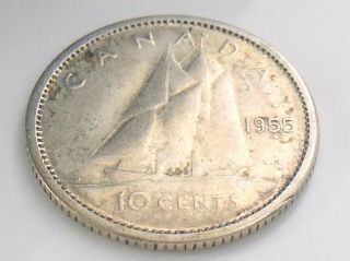 1955 Canada Ten 10 Cent Silver Dime Circulated Canadian Elizabeth Ii Coin I355