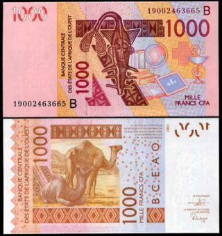 West African State Benin 1000 1,  000 Francs 2003/2019 P 215 B Unc