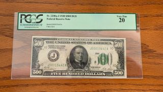1928 $500 Five Hundred Dollar Bill In Gold Note Pcgs Very Fine 20