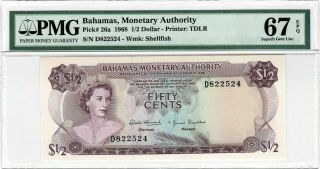 Bahamas 1/2 Dollar 1968 P - 26a Pmg Gem Unc 67 Epq