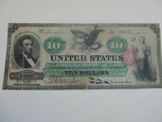 Paper Money Us Large 1863 $10.  00 United States Note