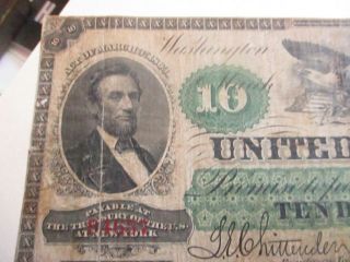 paper money us large 1863 $10.  00 UNITED STATES NOTE 4