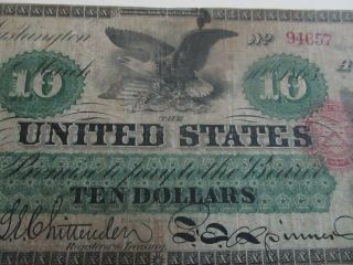 paper money us large 1863 $10.  00 UNITED STATES NOTE 5