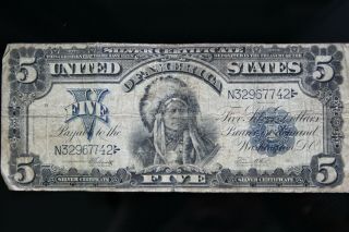 U.  S.  Series 1899 $5 Silver Certificate Indian Chief Note Bill