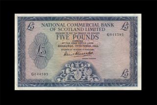 1964 National Bank Of Scotland 5 Pounds Rare ( (ef, ))