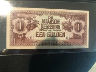 Wwii Dutch East Indies 1942 Japanese Invasion Money 1 Een Gulden Paper Note Bill