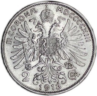 Austria Coin 2 Corona 1913.  Xf