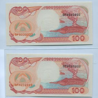Indonesia 1992 Series 100 Rupiah Solid Number Ofg 222222,  Ofh 222222