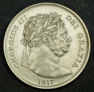 1817,  Great Britain,  George Iii.  Silver Half Crown (½ Crown) Coin.  Cleaned Xf - Au
