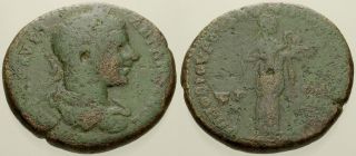 038.  Roman Bronze Coin.  Severus Alexander.  Ae - 27.  Moesia Superior.  Hygieia