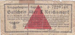 1 Reichsmark Poor German Concentration Camp Note From The Wehrmacht 1939