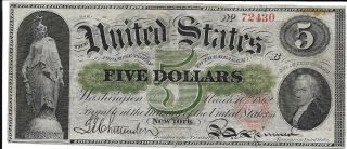1862 $5 Us Legal Tender Note Chittenden/spinner