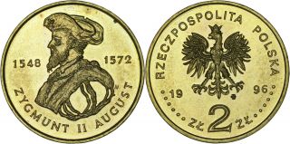 Poland: 2 Zlote Brass 1996 (zygmunt Ii August) Unc