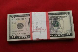100 Five Dollar Bills $5 Bundle Us Currency Pack Sequential Notes