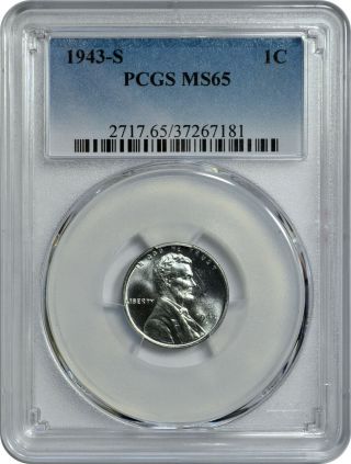 1943 S 1c Lincoln Steel Wheat Cent Pcgs Ms 65