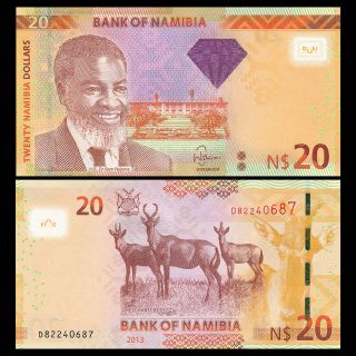 Namibia 20 Dollars Banknote,  2013,  P - 12b,  Unc,  Africa Paper Money