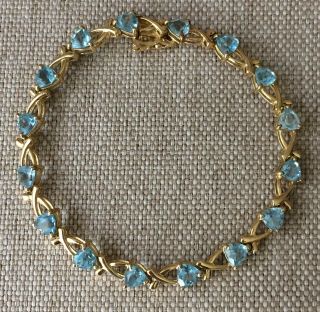 10k 10 K Solid Yellow Gold Blue Stone Bracelet Wear Or Scrap 8.  1 Grams