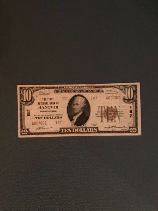 The First National Bank Of Hanover Pa.  York County $10