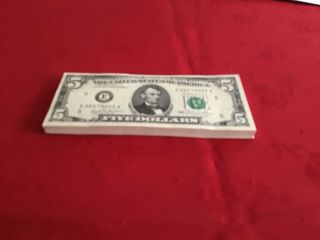 $5 bills.  100 Consecuive s,  Crisp,  Uncirculated 2