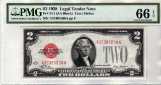 Fr.  1501 $2 1928 Legal Tender Note Pmg Gem Uncirculated 66 Epq First Issue