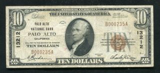 1929 $10 Palo Alto National Bank Palo Alto,  Ca National Currency Ch.  13212