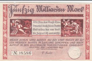50 Millionen Mark Very Fine Banknote From Germany/bruchsal 1923