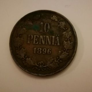 Finland Russia 10 Pennia 1896 Copper Coin