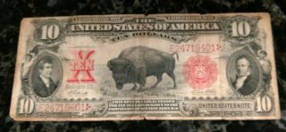 1901 Large Circulated Ten Dollar $10 Bison Note