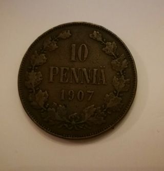Finland Russia 10 Pennia 1907 Copper Coin