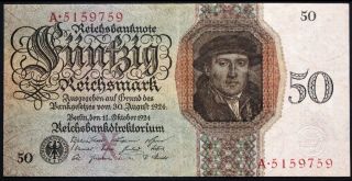 Germany 1924 Rare 50 Reichsmark P - 177 Reichsbanknote Holbein Painting