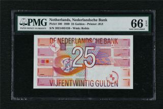 1989 Netherlands Nederlandsche Bank 25 Gulden Pick 100 Pmg 66 Epq Gem Unc