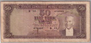 559 - 0179 Turkey | Central Bank,  50 Lira,  L.  1930/1964,  Pick 175a,  Fine