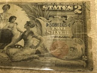 1896 $2 Silver Certificate US Two Dollar Educational Large Note 3
