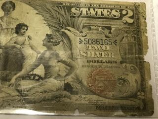 1896 $2 Silver Certificate US Two Dollar Educational Large Note 6