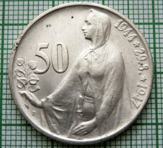 Czechoslovakia 1947 50 Korun,  Wwii Slovak Uprising 3rd Anniversary,  Silver