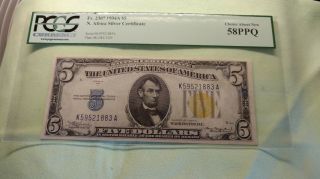 Fr 2307 1934 A - - $5.  00 N.  Africa Silver Certificate Pcgs 58 Ppq Yellow Seal.