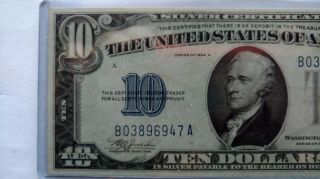 1934 - A NORTH AFRICA $10 DOLLAR BILL SILVER CERTIFICATE YELLOW SEAL WW 11, 7
