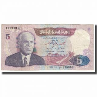 [ 612475] Banknote,  Tunisia,  5 Dinars,  1983,  1983 - 11 - 03,  Km:79,  Vf (20 - 25)