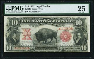 Fr.  115 $10 1901 Legal Tender Pmg Very Fine 25 (bison Note)