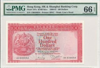 Hong Kong Bank Hong Kong $100 1981 Pmg 66epq