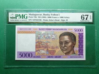 1995 Madagascar 5000 Francs P 78b Pmg 67epq Gem Unc