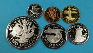 1974 Barbados - Set Of 6 Coins: 1,  5,  10,  25 Cents,  A Dollar,  And A $2.  00 Coin