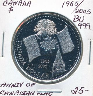 Canada Dollar 1965/2005 40th Anniv Of The Canadian Flag - Bu.  999 Fine Silver