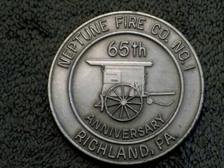 Neptune Fire Co.  No.  1 Richland,  Pa.  999 Fine Silver Medal 1972 Anniversary