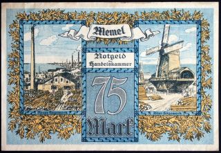 Memel 1922 75 Mark P - 8 German Notgeld/french Administration Banknote
