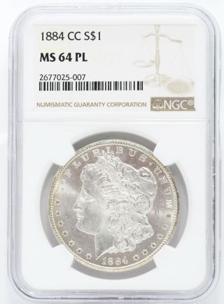 1884 - Cc Ms 64 Pl S$1 Morgan Silver Dollar Ngc Certified Coin Proof Like - Le847
