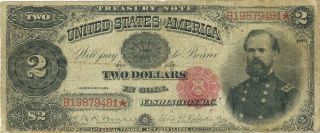 1891 $2 Treasury Note General Mcpherson Fr.  358 Scarce Type