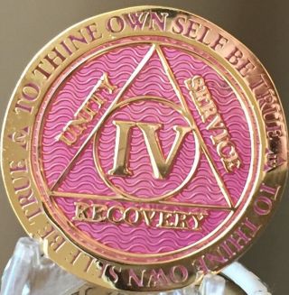 4 Year Aa Medallion Lavender Pink Gold Alcoholics Anonymous Sobriety Chip Coin